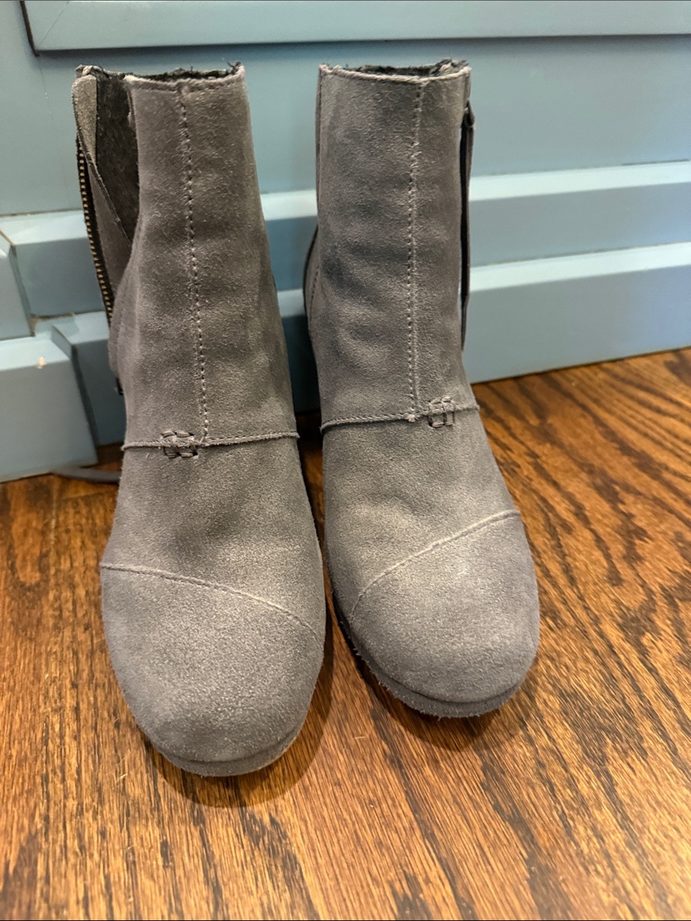 Toms Gray Suede Ankle Booties with Side Zip